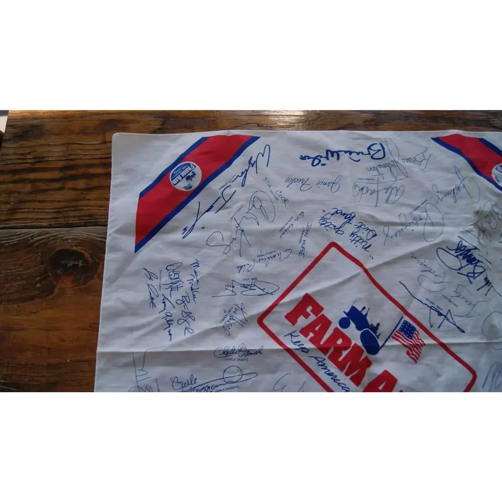 Vintage 1985 Farm Aid Benefit Bandana USA Printed Autographs Scarf Handkerchief